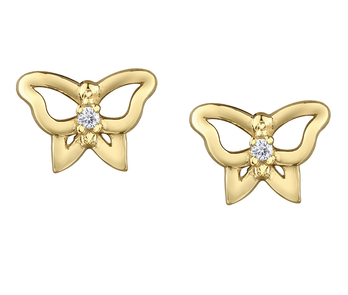 BOUCLES PAPILLON AJOURÉ EN OR SERTIES DE DIAMANTS - CR DD7970Y - BIJOUX CANADIEN