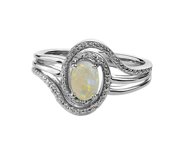 BAGUE EN ARGENT SERTIE D'UNE PIERRE DE NAISSANCE ET DE DIAMANTS - CR DX618SOP - BIJOUX CANADIEN
