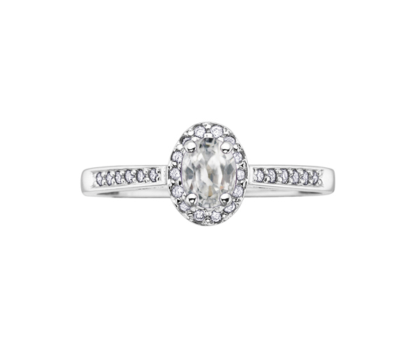 BAGUE EN OR BLANC SERTIE D'UNE PIERRE DE NAISSANCE ET DE DIAMANTS - CR DX318WZ - BIJOUX CANADIEN