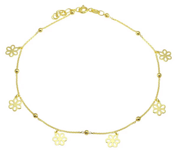 CHAINE DE CHEVILLE EN ARGENT RHODIÉ OU ARGENT/PVD OR AVEC FLEURS - SP DIA00004GP - BIJOUX D'IMPORTATION