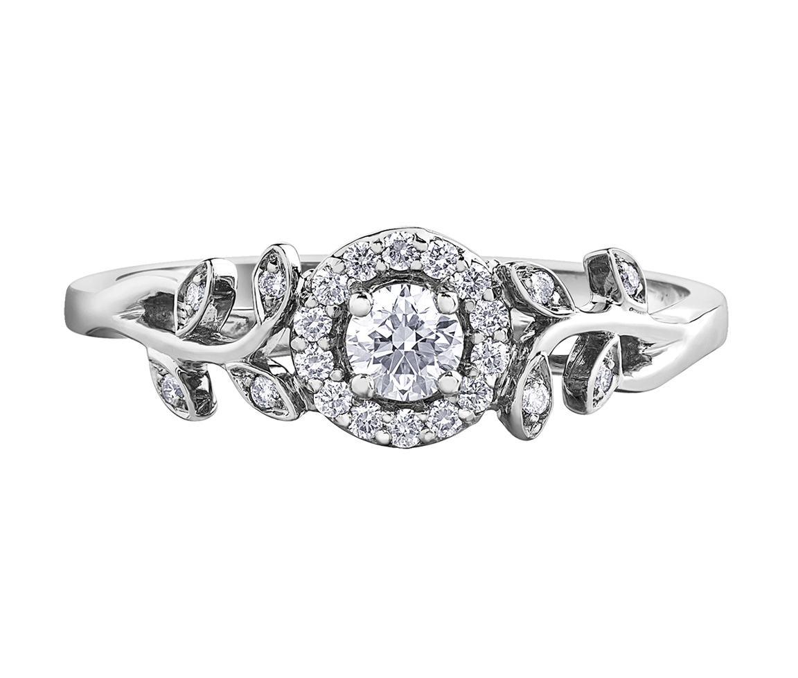 BAGUE EN OR 10K BLANC, ROSE OU JAUNE SERTIE D'UN DIAMANT CANADIEN ET DE DIAMANTS - CR AM481W - DIAMANT CANADIEN