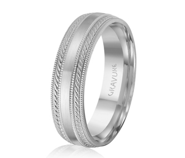 JONC EN OR OU EN PLATINE SATINÉ AU CENTRE ET MOTIF CORDE ET MILGRAIN SUR LES CÔTÉS - ML GH1212W14 - MALO 
