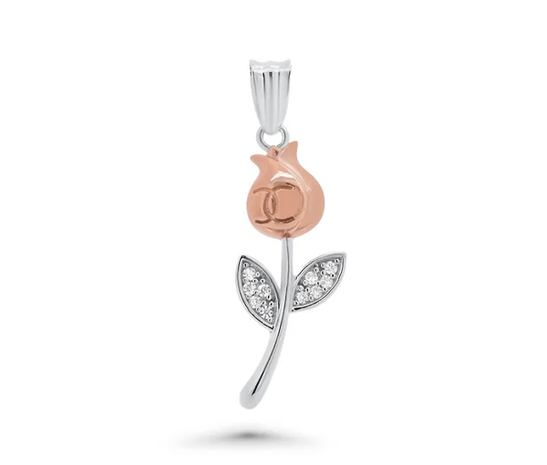 PENDENTIF ROSE AVEC MOISSANITES - SP MGMP00021P - BIJOUX D'IMPORTATION
