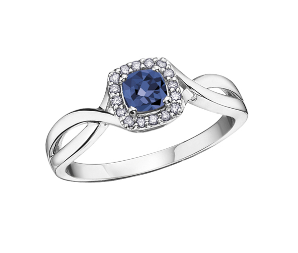 BAGUE EN OR BLANC SERTIE D'UNE PIERRE DE NAISSANCE VARIÉE ET DE DIAMANTS - CR DX533SA - BIJOUX CANADIEN