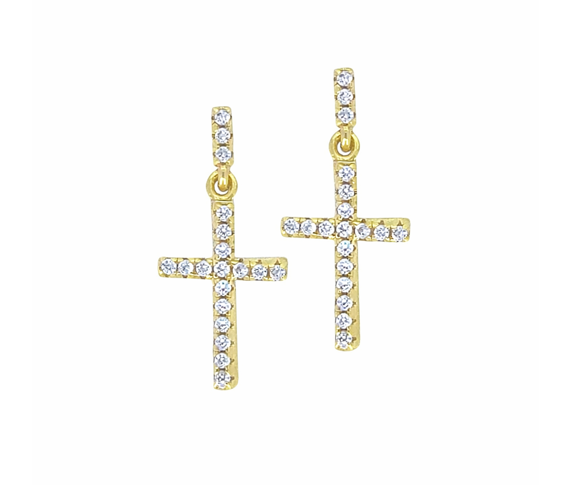 BOUCLES CROIX EN ARGENT RHODIÉ OU ARGENT/PVD OR SERTIES DE CUBIQUES ZIRCONIAS - IG ORAPCRGB - A*MEN