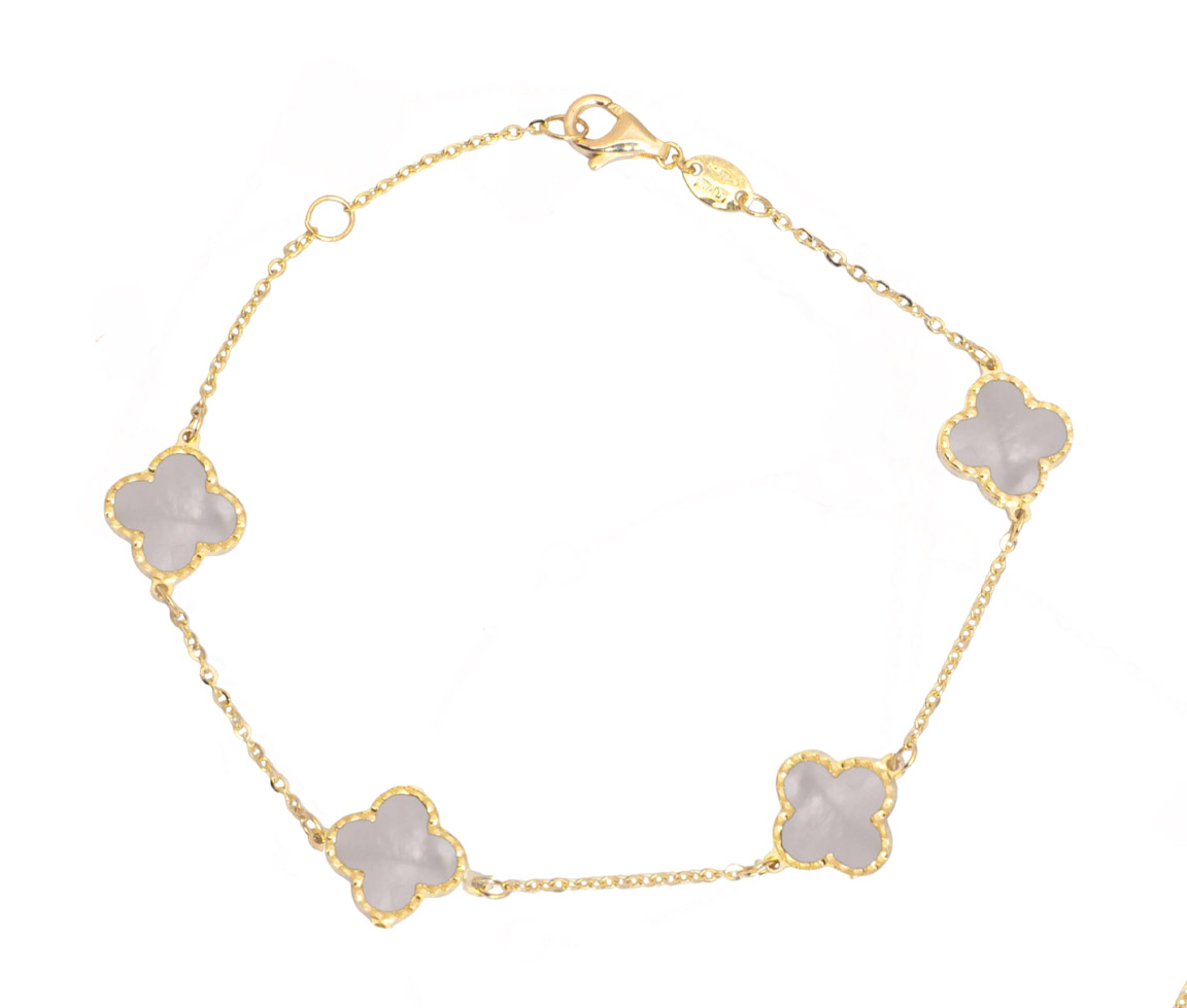 BRACELET TRÈFLES EN OR JAUNE SERTI D'ONYX OU DE NACRE - CB BRY04502NA - CBE