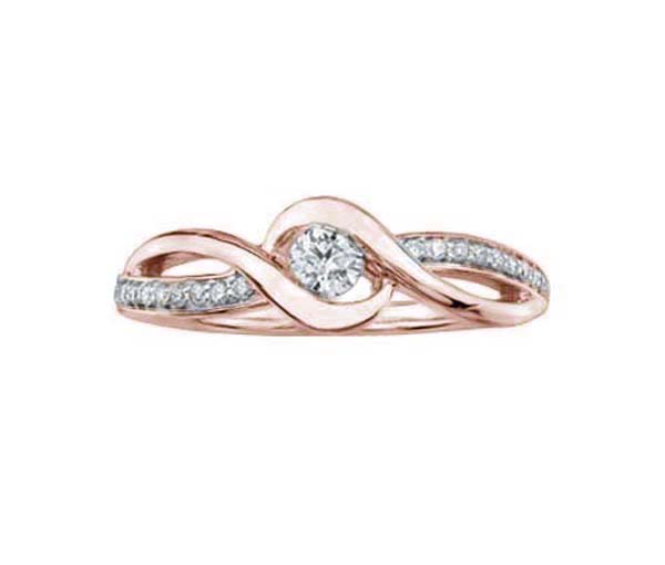 BAGUE EN OR 10K SERTIE D'UN DIAMANT CANADIEN ET DE DIAMANTS - CR AM283R25 - DIAMANT CANADIEN