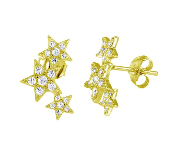 BOUCLES TOMBÉE D'ÉTOILES EN ARGENT RHODIÉ SERTIES DE CUBIQUES ZIRCONIAS - SP BGE00573GP - BIJOUX D'IMPORTATION
