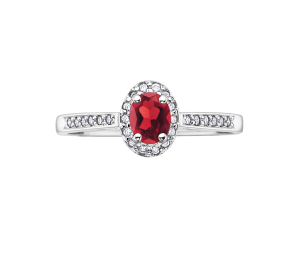 BAGUE EN OR BLANC SERTIE D'UNE PIERRE DE NAISSANCE ET DE DIAMANTS - CR DX318GA - BIJOUX CANADIEN