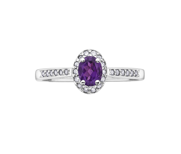 BAGUE EN OR BLANC SERTIE D'UNE PIERRE DE NAISSANCE ET DE DIAMANTS - CR DX318AM - BIJOUX CANADIEN