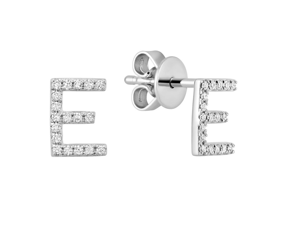 BOUCLES D'OREILLES INITIALES EN OR 10K SERTIES DE DIAMANTS - BR 130410/E - Bijoux d'importation
