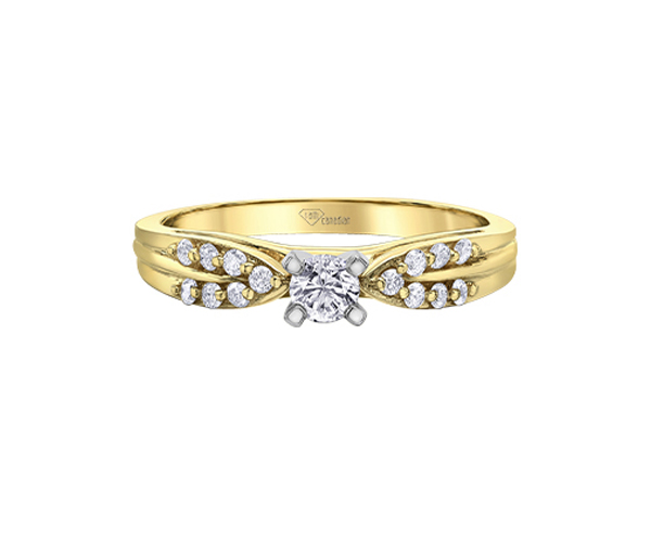 BAGUE EN OR 2 TONS SERTIE D'UN DIAMANT CANADIEN ET DE DIAMANTS - CR AM579 - DIAMANT CANADIEN