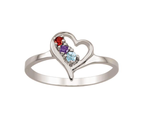 BAGUE COEUR FAMILIALE EN OR SERTIE DE 1-7 PIERRES - PG 20021ARG - PERSONALIZED GEM