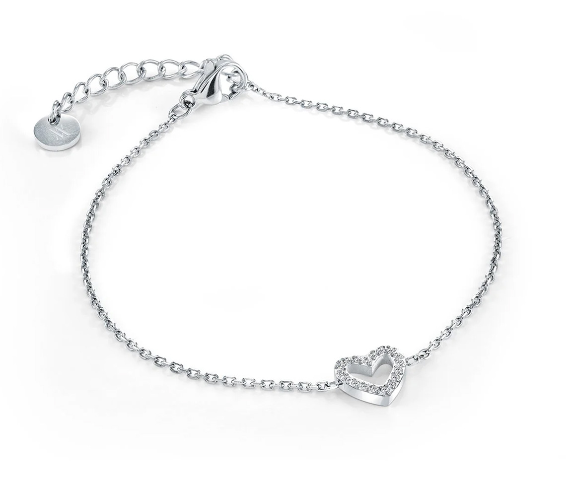 BRACELET AVEC COEUR AJOURÉ EN ACIER OU ACIER/PVD OR SERTI DE CUBIQUES ZIRCONIAS - IG SWB277 - VELORIA