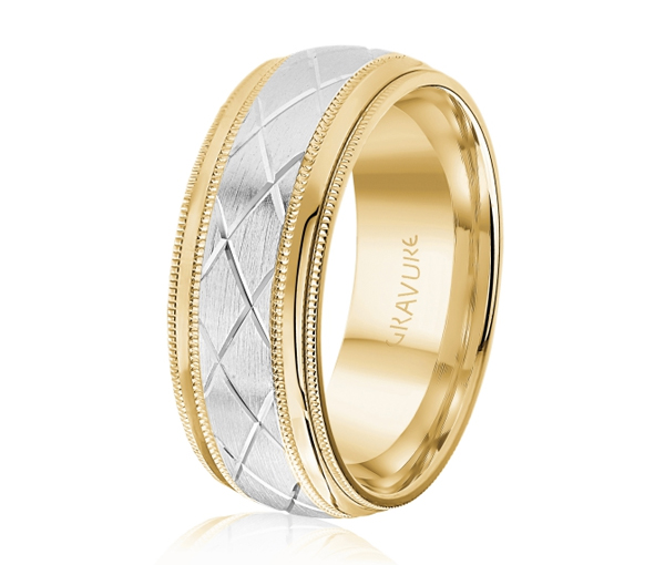 JONC EN OR OU EN PLATINE AVEC MOTIF EN X ET MILGRAIN - ML GH1183YW14 - MALO 