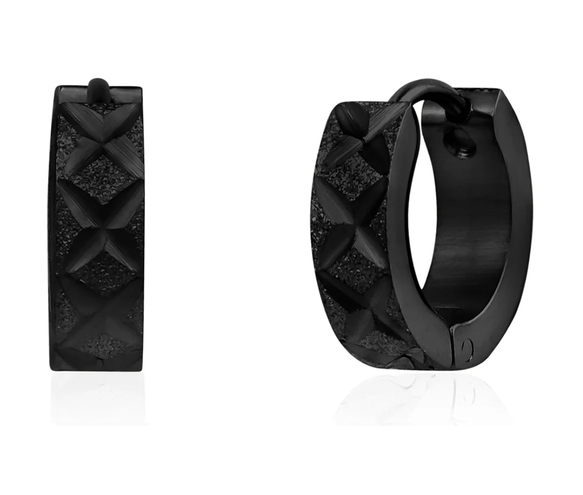 BOUCLES HUGGIES EN ACIER TAILLÉES DIAMANTS AU DESIGN EN X - AZ SSE186BK - AREZZO