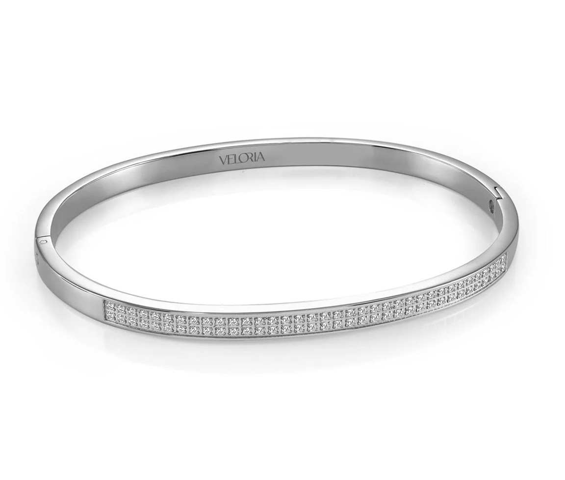 BRACELET BANGLE EN ACIER OU ACIER/PVD OR SERTI D'UN DOUBLE RANG DE CUBIQUES ZIRCONIAS - IG SWBG128 - VELORIA