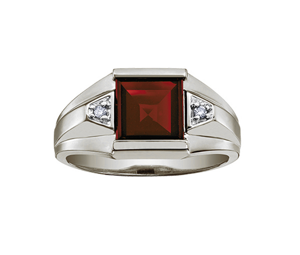 BAGUE EN OR SERTIE D'UN GRENAT ET DE DIAMANTS - CR DD2612W - BIJOUX CANADIEN