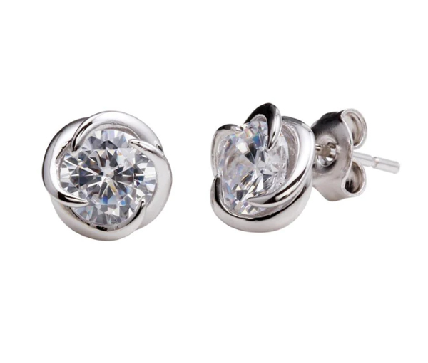 BOUCLES FIXES "STUD" EN ARGENT RHODIÉ SERTIES DE CUBIQUES ZIRCONIAS - SP STE01151 - BIJOUX D'IMPORTATION