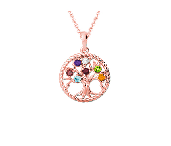 PENDENTIF FAMILIAL ARBRE DE VIE EN ARGENT OU EN OR 10K SERTI DE PIERRES VÉRITABLES - BH FG103PR14 - BEVERLY HILLS