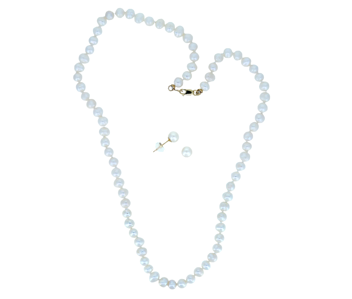 ENSEMBLE COLLIER/BOUCLES EN OR SERTIS DE PERLES D'EAU DOUCE - SJ A50Y555/18 - BIJOUTERIE SUISSE INC.