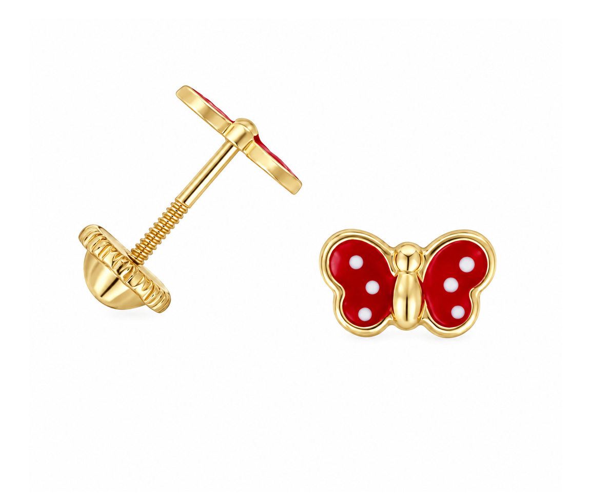 BOUCLES VISSÉES PAPILLON AVEC ÉMAIL - IN 2068RG - BIJOUX D'IMPORTATION