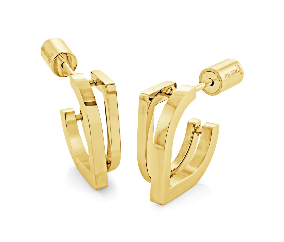 BOUCLE DOUBLE ANNEAUX EN ACIER OU ACIER/PVD OR - IG SHEA96 - VÉLORIA