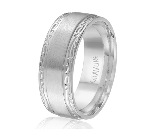 JONC EN OR OU EN PLATINE AVEC MOTIF GRAVURE BRANCHE ET SATINÉ AU CENTRE - ML GH1512W810 - MALO 