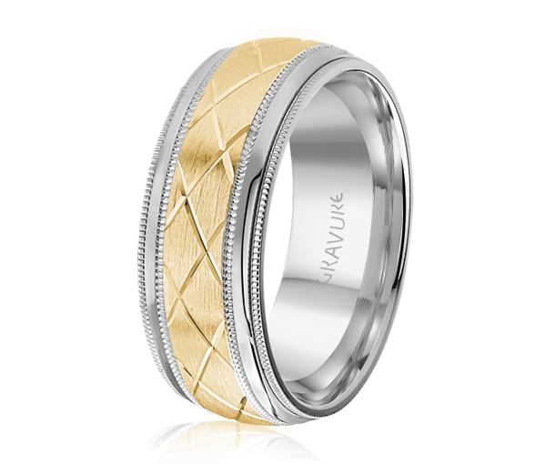 JONC EN OR OU EN PLATINE AVEC MOTIF EN X ET MILGRAIN - ML GH1183WY10 - MALO 