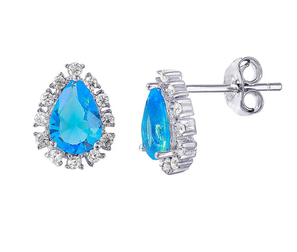 BOUCLEES EN ARGENT RHODIÉ EN FORME DE GOUTTE SERTIES DE CUBIQUES ZIRCONIAS - SP STE01027/12 - BIJOUX D'IMPORTATION