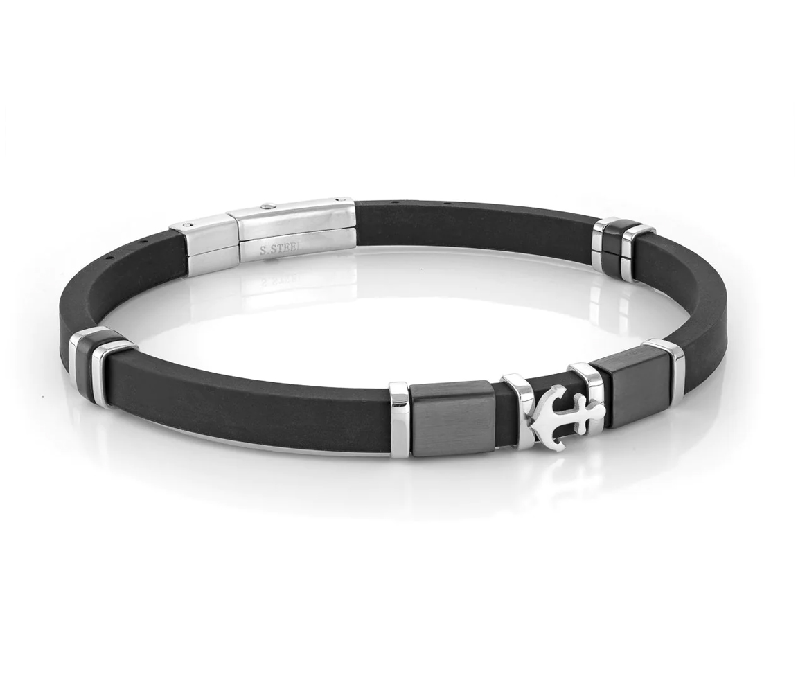 BRACELET EN CAOUTCHOUC ET ACIER AVEC BRELOQUE ANCRE - IG SBR1/NOIR - ITALGEM