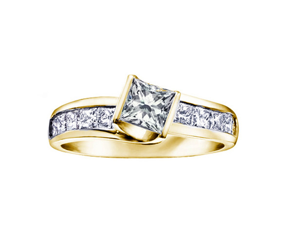 BAGUE EN OR BLANC SERTIE DE DIAMANTS PRINCESSES - CR DX315Y50 - BIJOUX CANADIEN