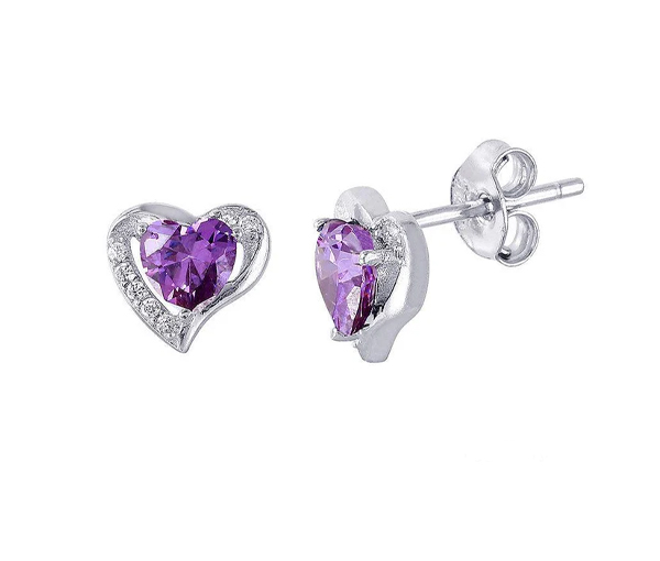 BOUCLES EN FORME DE COEUR SERTIES DE CUBIQUES ZIRCONIAS AUX COULEURS DE PIERRES DE NAISSANCES - SP STE01028/02 - BIJOUX D'IMPORTATION