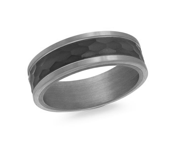 JONC EN TANTALE , OR 14K ET FIBRE DE CARBONE MARTELÉ - ML MRDTS15W - MALO 