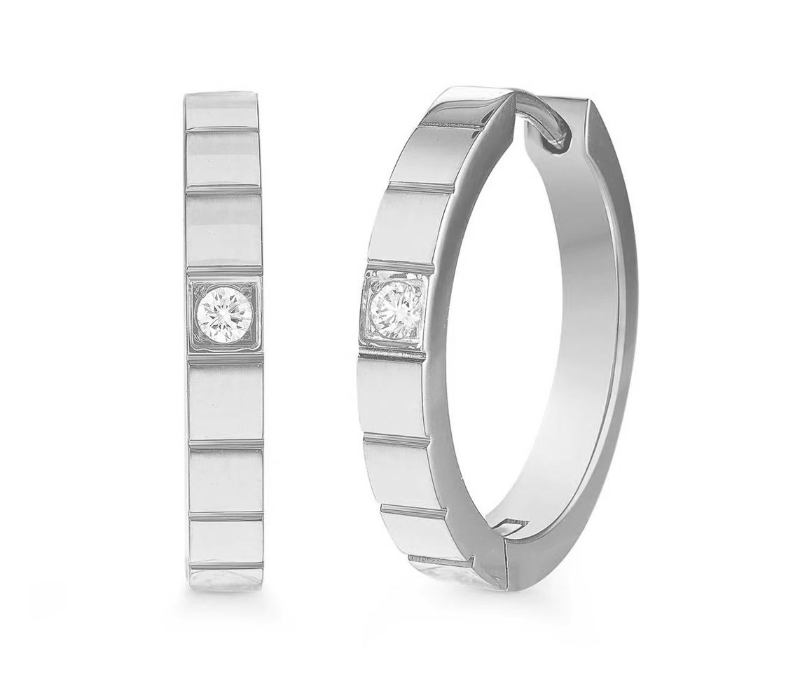 BOUCLES HUGGIES EN ACIER LIGNÉ SERTIES DE CUBIQUES ZIRCONIAS - IG SEA458 - VÉLORIA