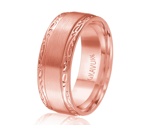 JONC EN OR OU EN PLATINE AVEC MOTIF GRAVURE BRANCHE ET SATINÉ AU CENTRE - ML GH1512P810 - MALO 