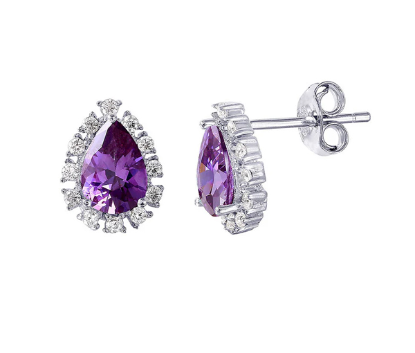 BOUCLEES EN ARGENT RHODIÉ EN FORME DE GOUTTE SERTIES DE CUBIQUES ZIRCONIAS - SP STE01027/02 - BIJOUX D'IMPORTATION