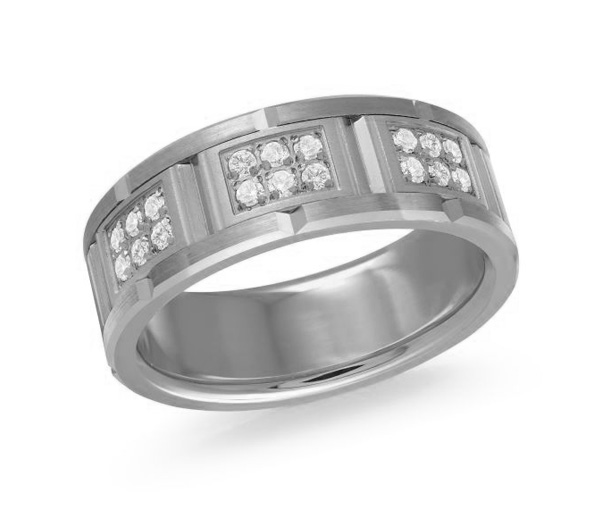 JONC EN OR 14K ET TANTALE SERTI DE DIAMANTS - ML MRDTN043W - MALO 