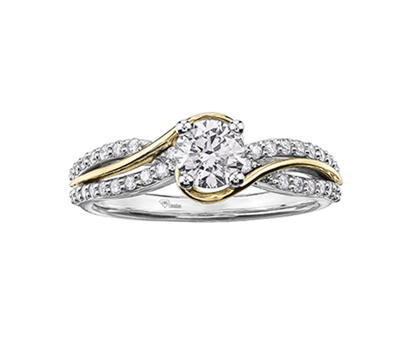 BAGUE EN OR 14K 2 TONS SERTIE D'UN DIAMANT CANADIEN ET DE DIAMANTS - CR AM293WY75 - DIAMANT CANADIEN