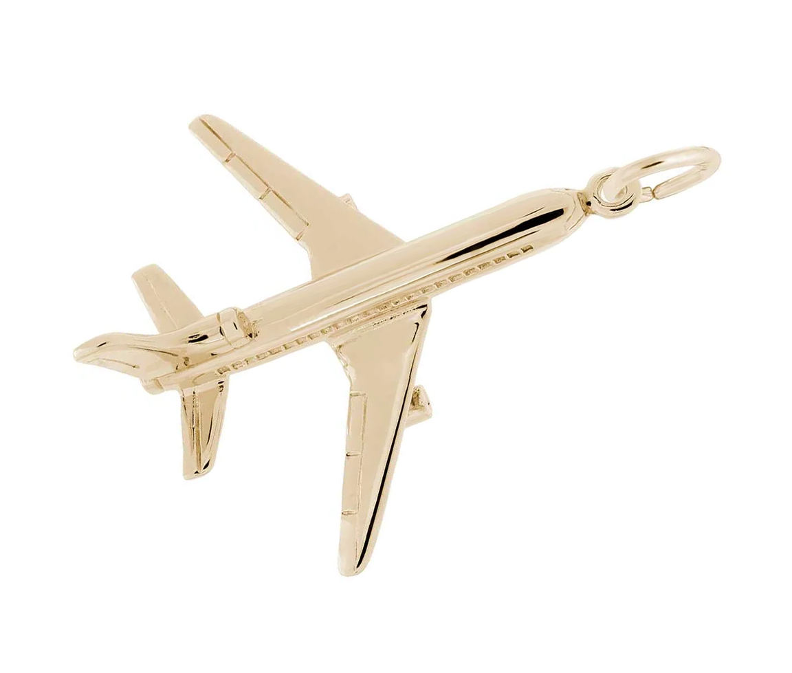 SUPERBE PENDENTIF AVION JET JUMBO EN ARGENT RHODIÉ OU EN OR 10K OU 14K - NU 2620Y - NUCO/REMBRANDT 