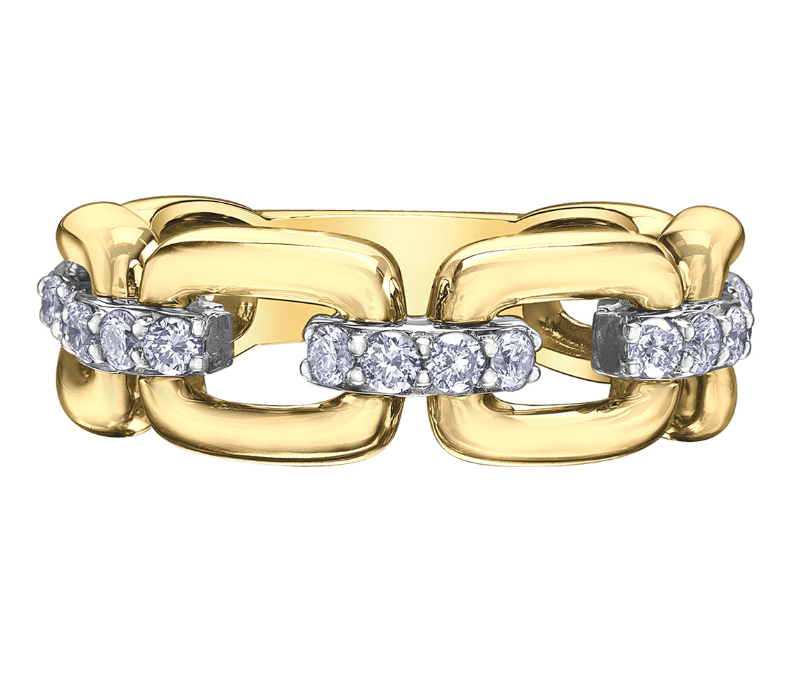 BAGUE À MAILLONS EN OR 10K 2 TONS SERTIE DE DIAMANTS - CR DX908YW50 - BIJOUX CANADIEN