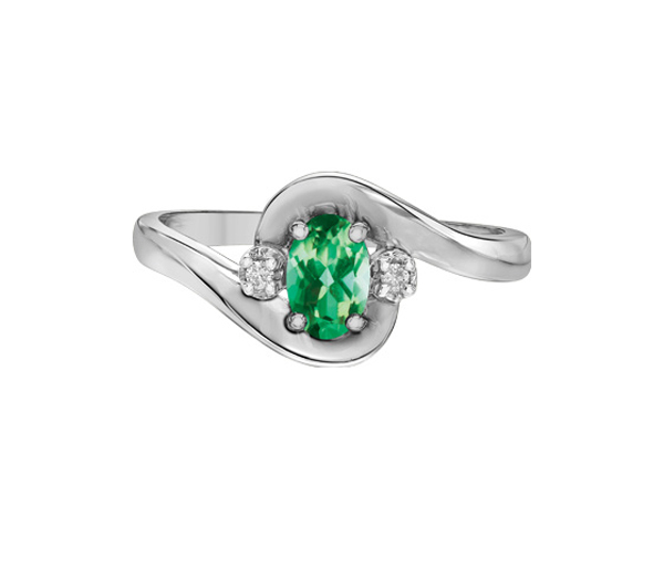 BAGUE EN OR 10K BLANC SERTIE D'UNE PIERRE DE COULEUR ET DE DIAMANTS - CR DX182EM - BIJOUX CANADIEN