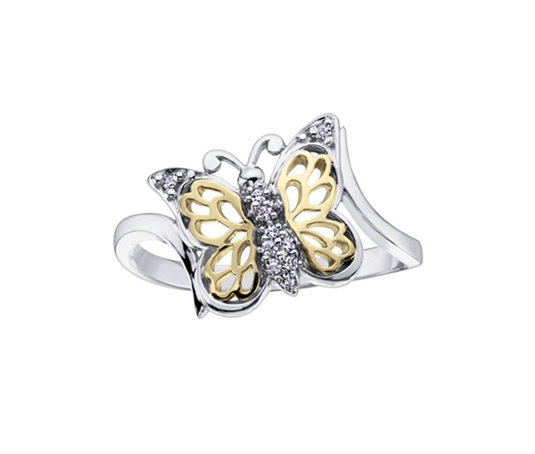 BAGUE PAPILLON EN OR 10K 2 TONS SERTIE DE DIAMANTS - CR DD2198Y - BIJOUX CANADIEN