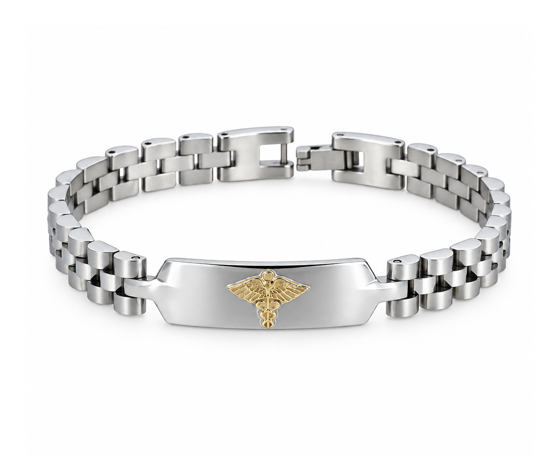 BRACELET MÉDICAL EN ACIER ET OR 10K - WB BMD512 - MEDICO BELLO