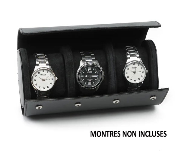 ÉTUI DE VOYAGE POUR 3 MONTRES EN CUIR - SJ BOX3NR - BIJOUTERIE SUISSE INC.