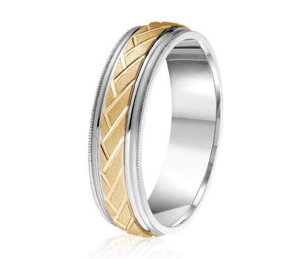 JONC EN OR OU EN PLATINE AVEC MOTIF TRAIT OBLIQUE ET MILGRAIN - ML GH1276WY18 - MALO 