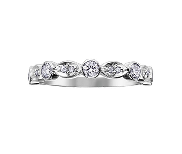 JONC EN OR BLANC SERTI DE PIERRES DE COULEURS VARIÉES ET DE DIAMANTS - CR DX463W33 - BIJOUX CANADIEN