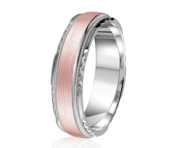 JONC EN OR OU EN PLATINE AVEC FINI SATINÉ AVEC MOTIF MILGRAIN ET TAILLE DIAMANT SUR LES CÔTÉS - ML GH1265WP18 - MALO 