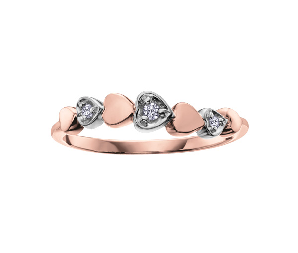 BAGUE COEURS EN OR 10K 2 TONS SERTIE DE DIAMANTS - CR DD2305 - BIJOUX CANADIEN