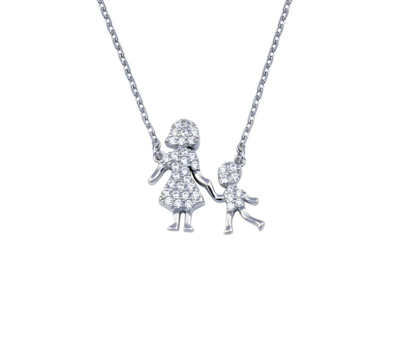 COLLIER MÈRE/FILS EN ARGENT RHODIÉ SERTI DE CUBIQUES ZIRCONIAS - SP GMN00111 - BIJOUX D'IMPORTATION